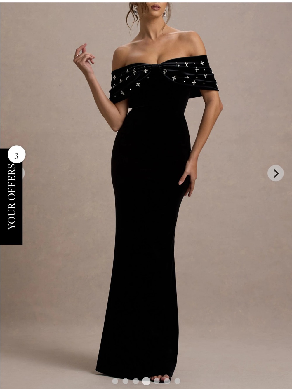 Club L London Black Strapless Evening Gown with Embellished Bardot